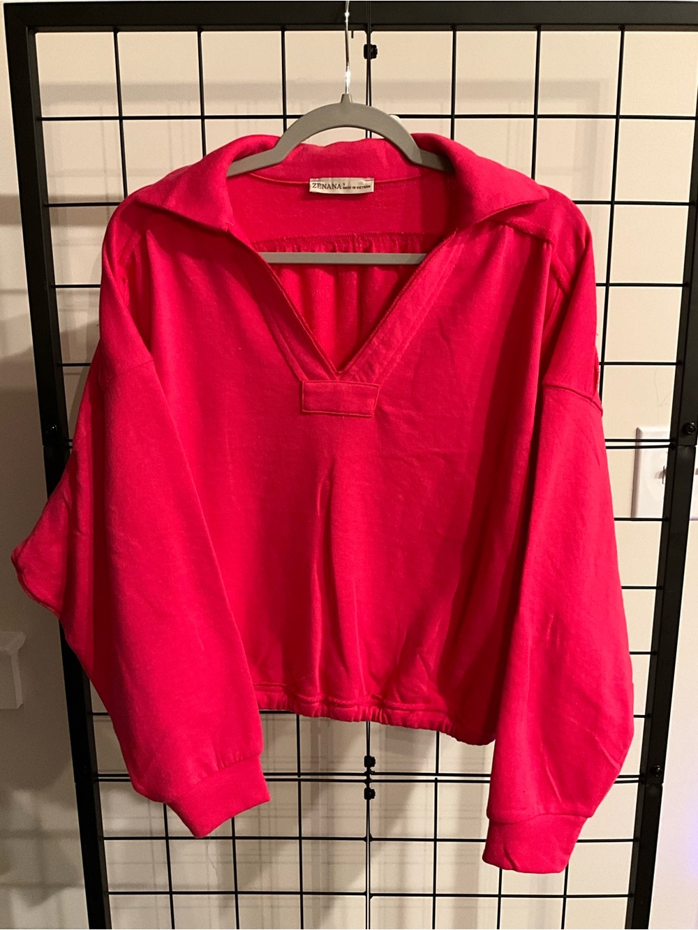 Zenana Outfitters Bright Hot Pink V-Neck Pullover Hoodie
